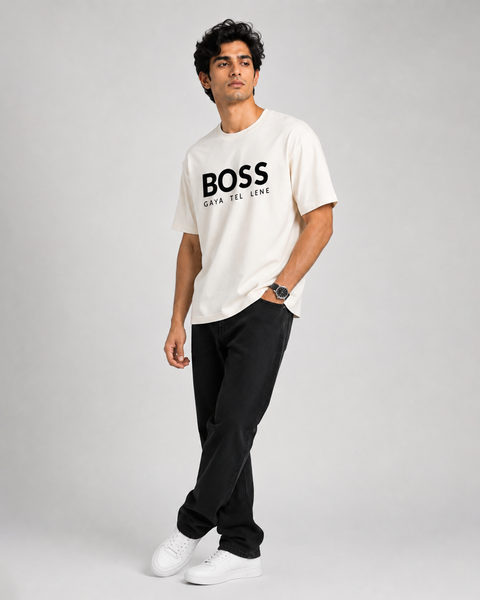 Exalon Boss Gaya Tel Lene Oversized Graphic T-Shirt for Men