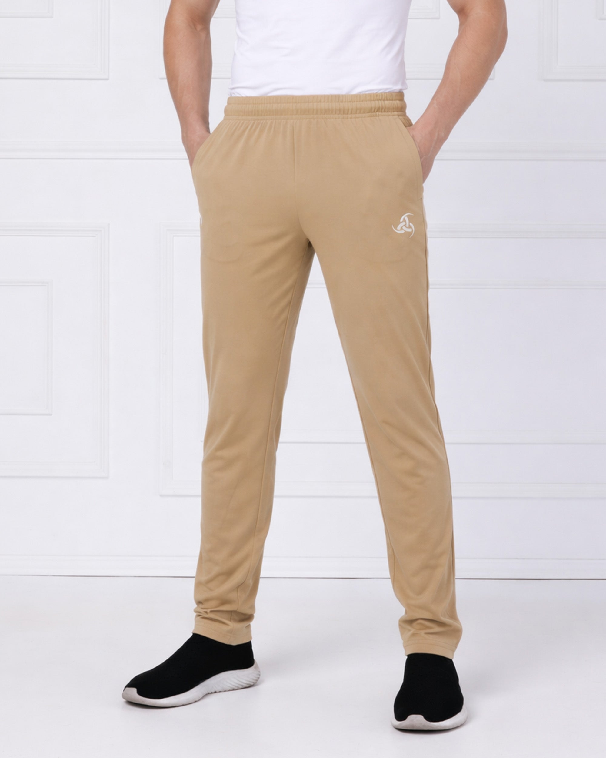 Beige NS Lycra Stretch Active Track Pants for Men