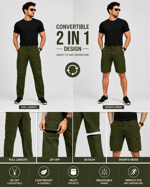 Men's Convertible Zip Off Trekking Cargo Pants with Multi Utility Pockets