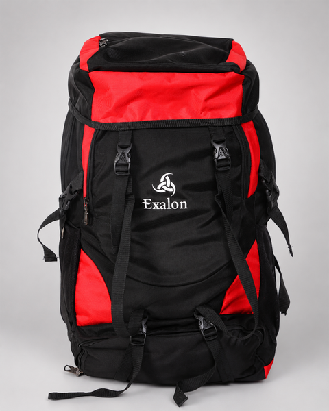 Adventure Ready 55L Hiking Rucksack in Red Black with Heavy Duty Bag