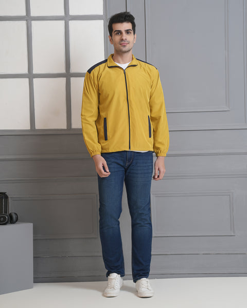 Mustard Yellow Windcheater Jacket for Men | Lightweight Full Zip Casual & Outdoor Jacket