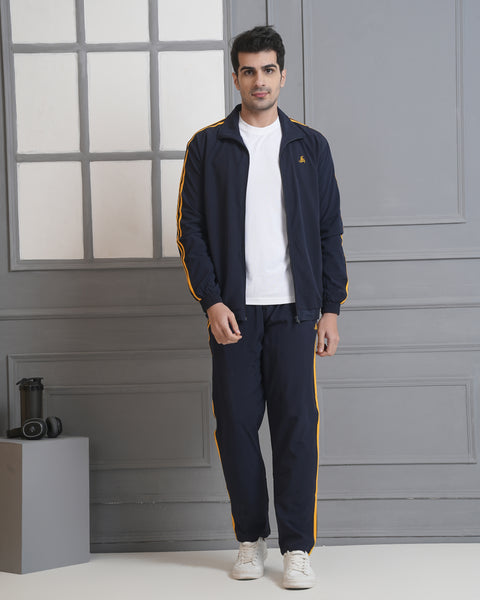 Exalon Velocity Pro Navy Gold Side Stripe Tracksuit for Men | Premium Activewear