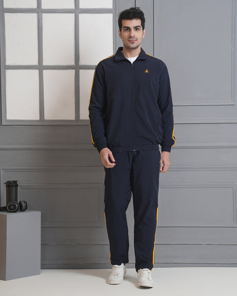 Exalon Velocity Pro Navy Gold Side Stripe Tracksuit for Men | Premium Activewear