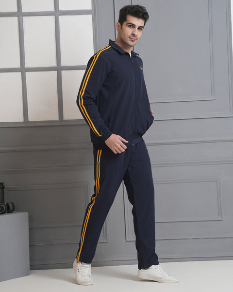 Exalon Velocity Pro Navy Gold Side Stripe Tracksuit for Men | Premium Activewear