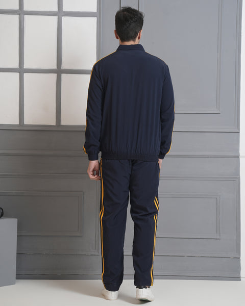 Exalon Velocity Pro Navy Gold Side Stripe Tracksuit for Men | Premium Activewear
