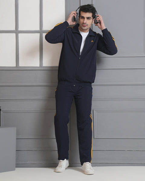 Exalon Velocity Pro Navy Gold Side Stripe Tracksuit for Men | Premium Activewear