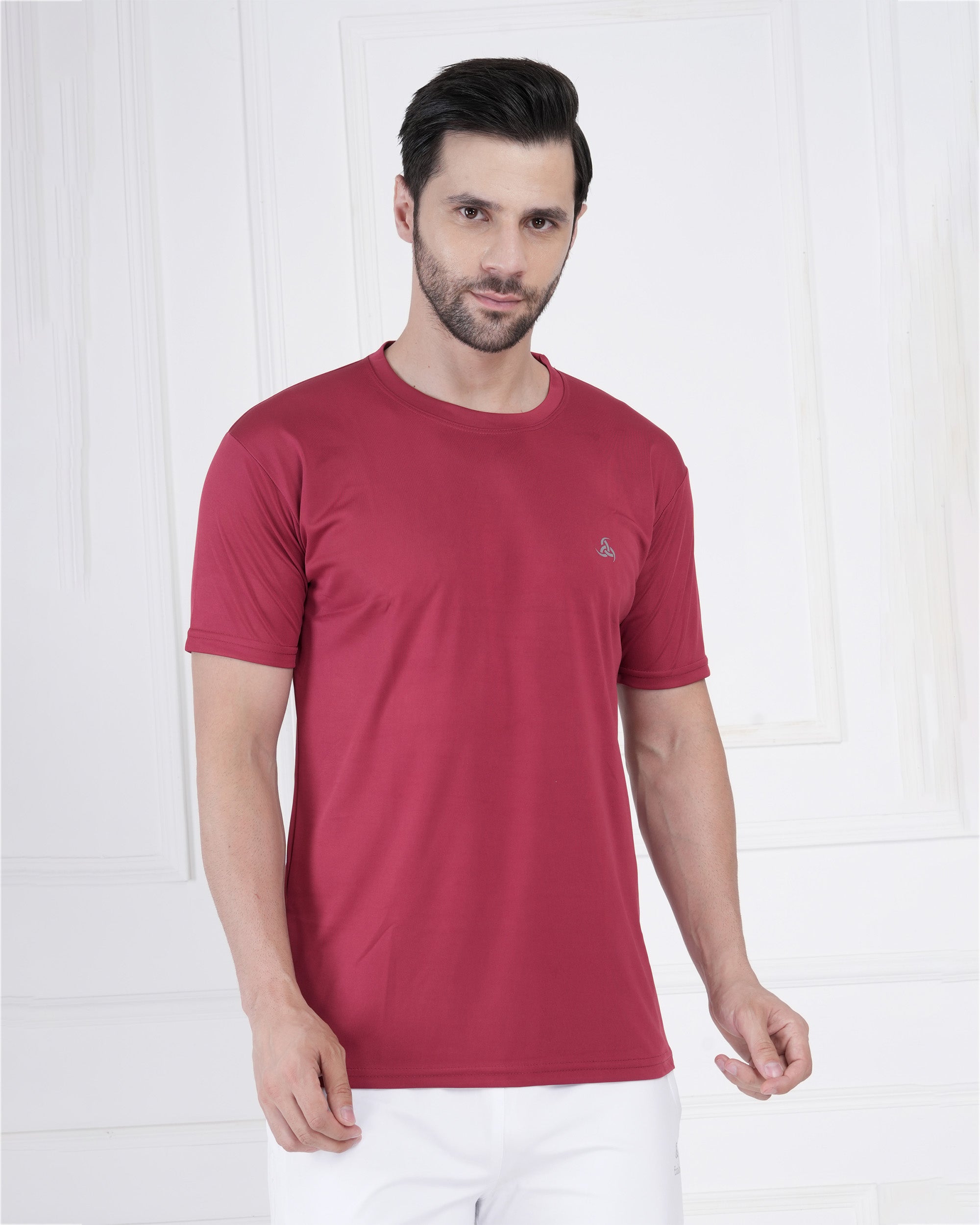 Crimson Red Micro Polyester Performance Round Neck T-Shirt