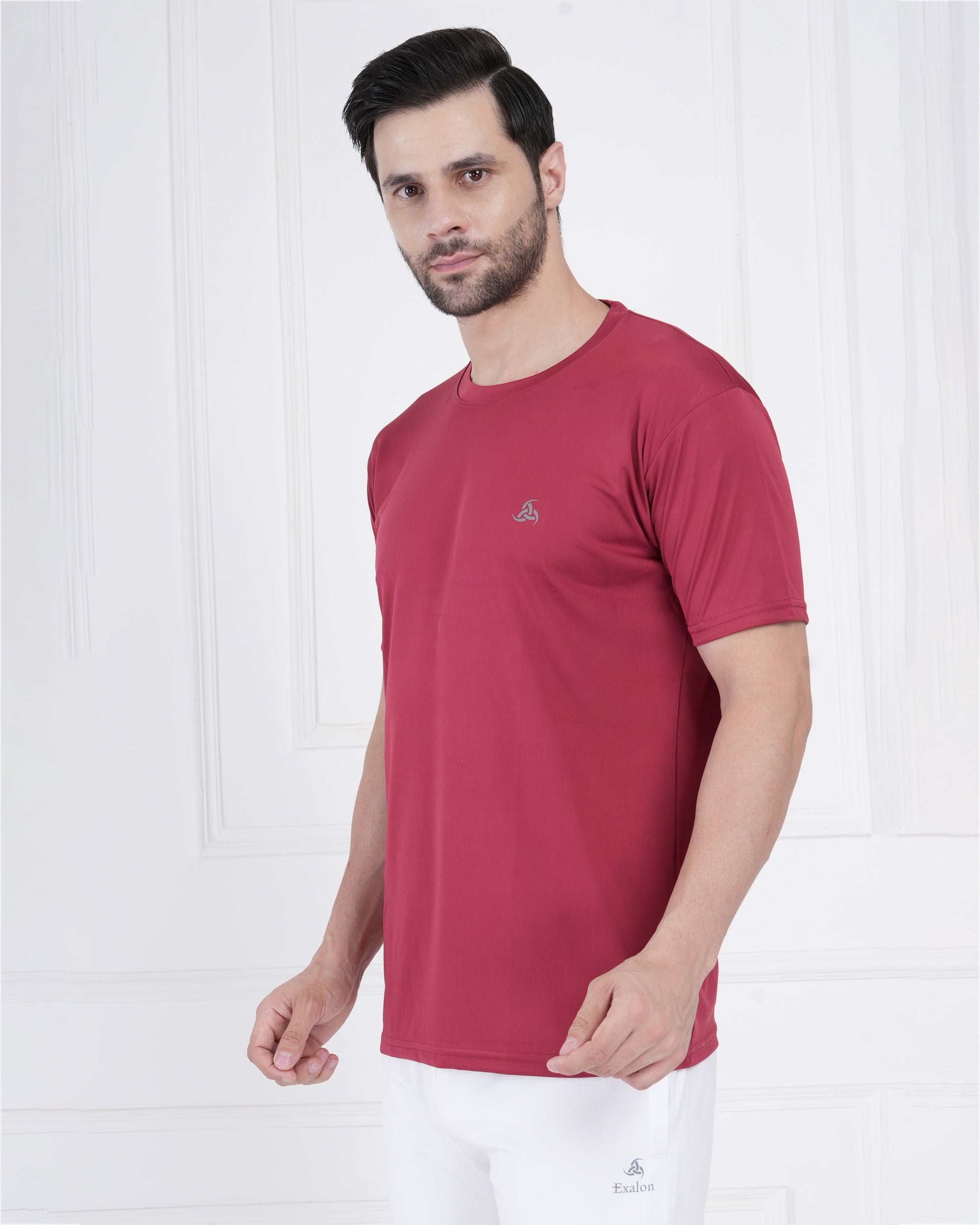 Crimson Red Micro Polyester Performance Round Neck T-Shirt