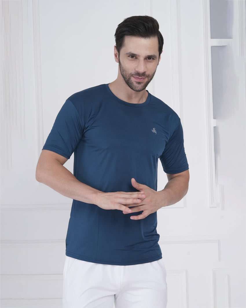 Ocean Teal Micro Polyester Performance Round Neck T-Shirt