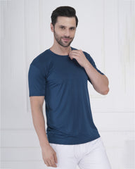 Ocean Teal Micro Polyester Performance Round Neck T-Shirt