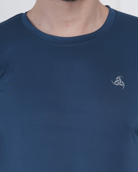 Ocean Teal Micro Polyester Performance Round Neck T-Shirt