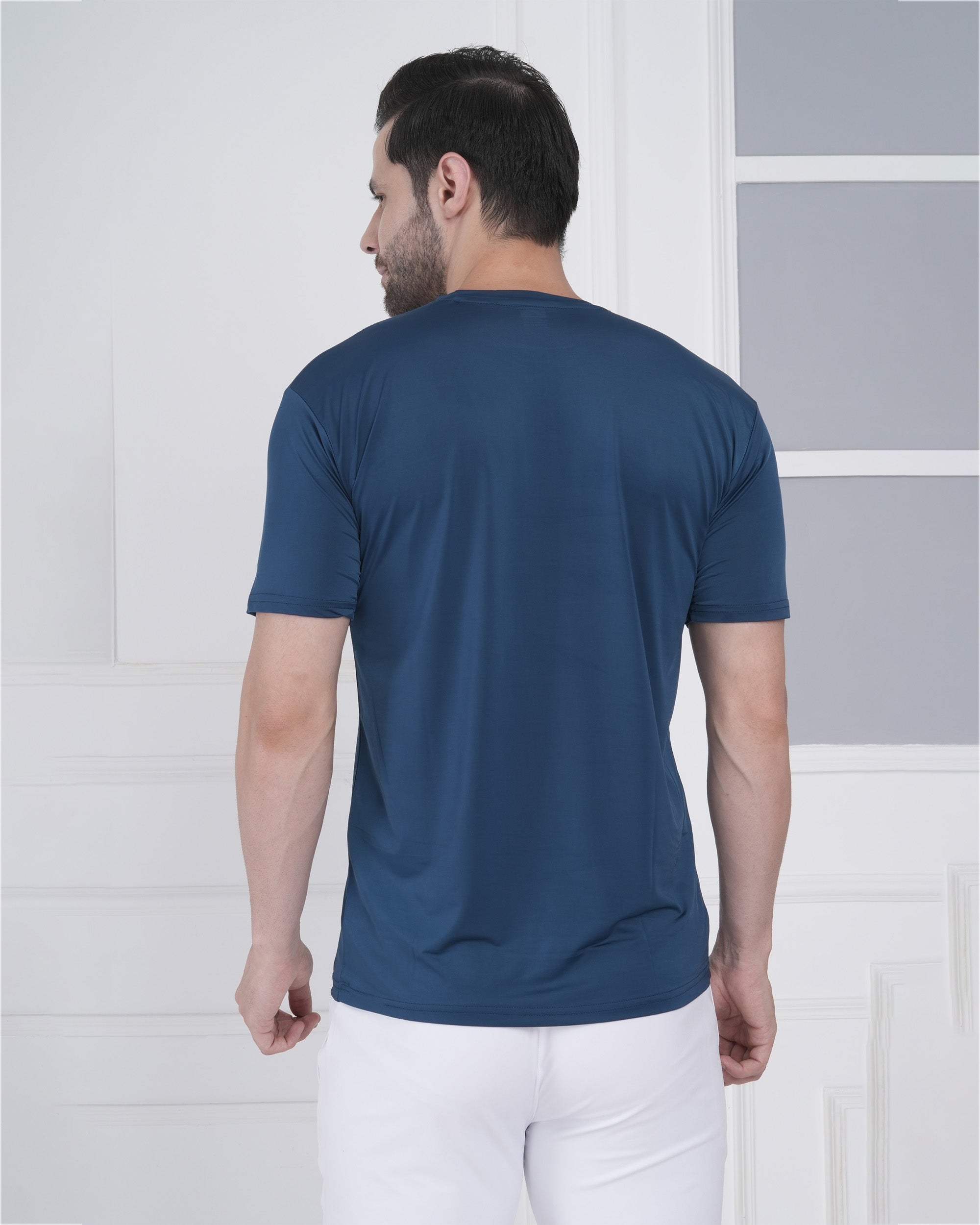 Ocean Teal Micro Polyester Performance Round Neck T-Shirt