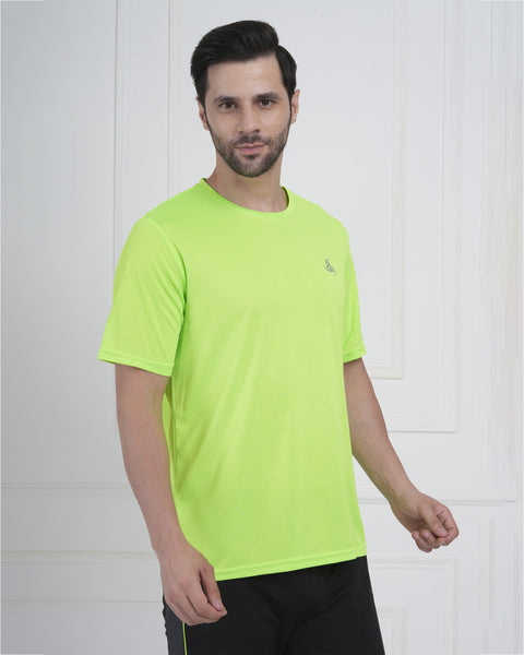 Neon Lime Green Velocity Active Round Neck T Shirt for Men