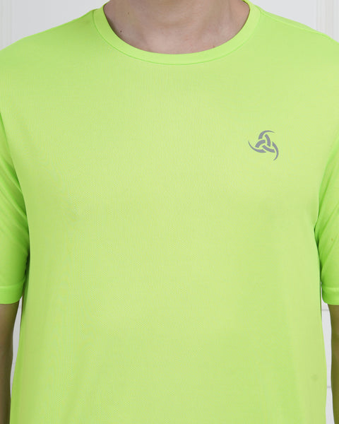 Neon Lime Green Velocity Active Round Neck T Shirt for Men