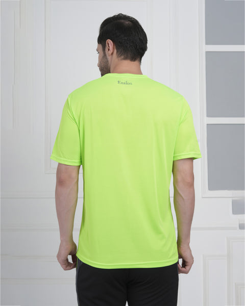Neon Lime Green Velocity Active Round Neck T Shirt for Men