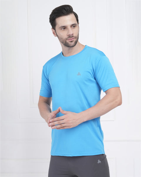Aqua Blue Aeroflow Performance Round Neck T Shirt for Men