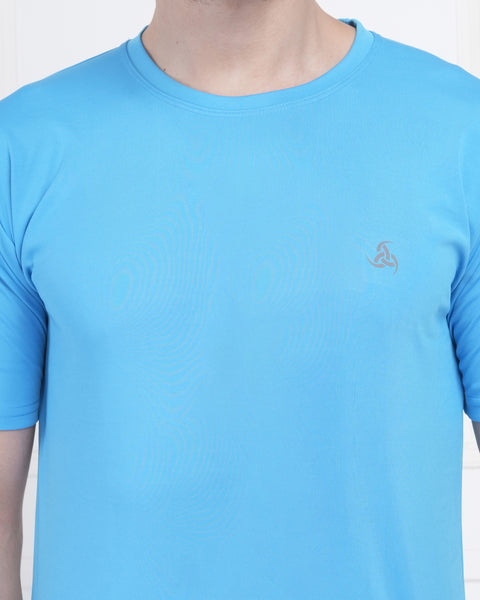 Aqua Blue Aeroflow Performance Round Neck T Shirt for Men