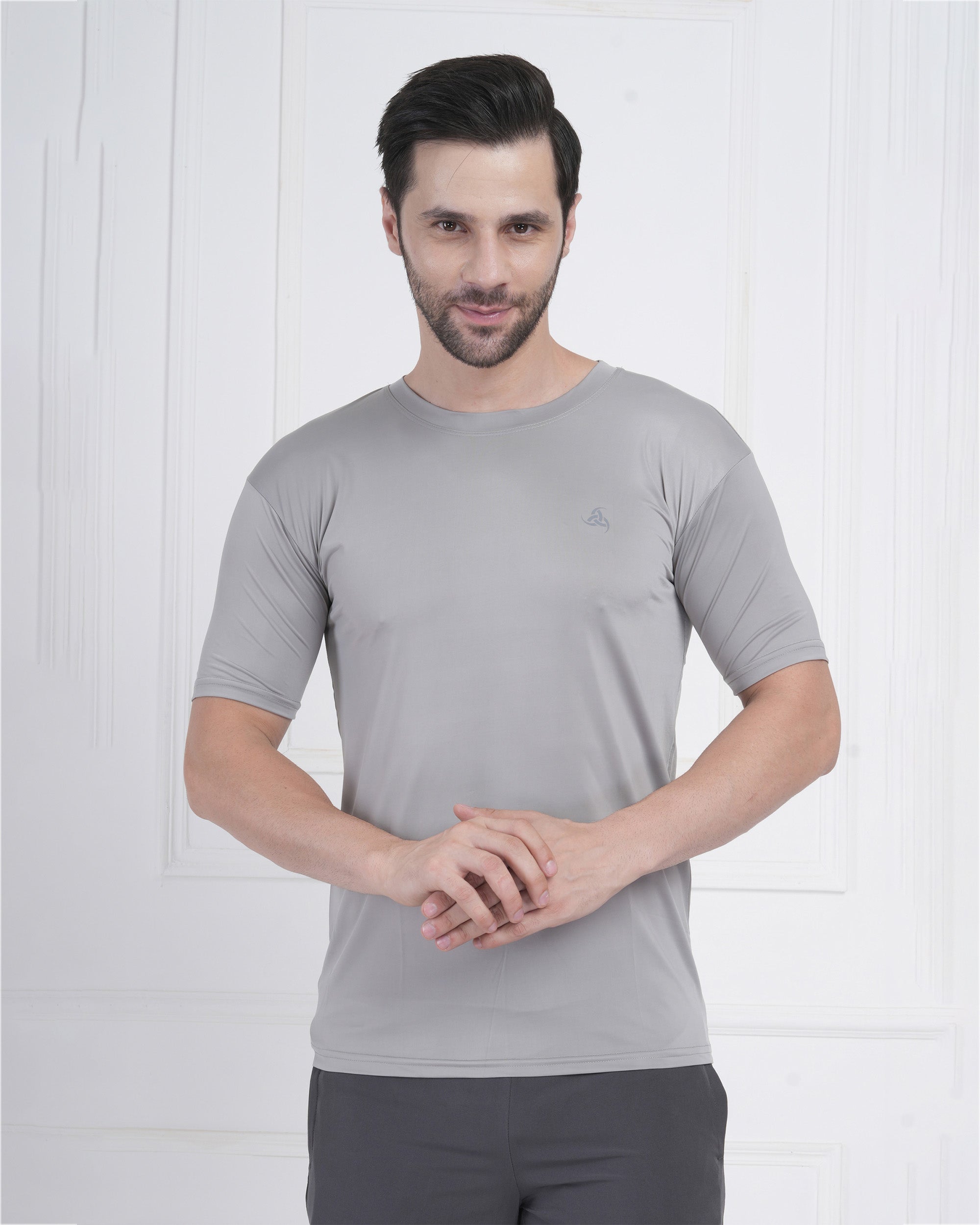 Grey Micro Polyester Performance Round Neck T-Shirt