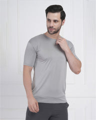 Grey Micro Polyester Performance Round Neck T-Shirt
