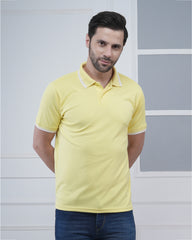 Lemon Yellow Solid Dot Knit Polo T-Shirt for Men