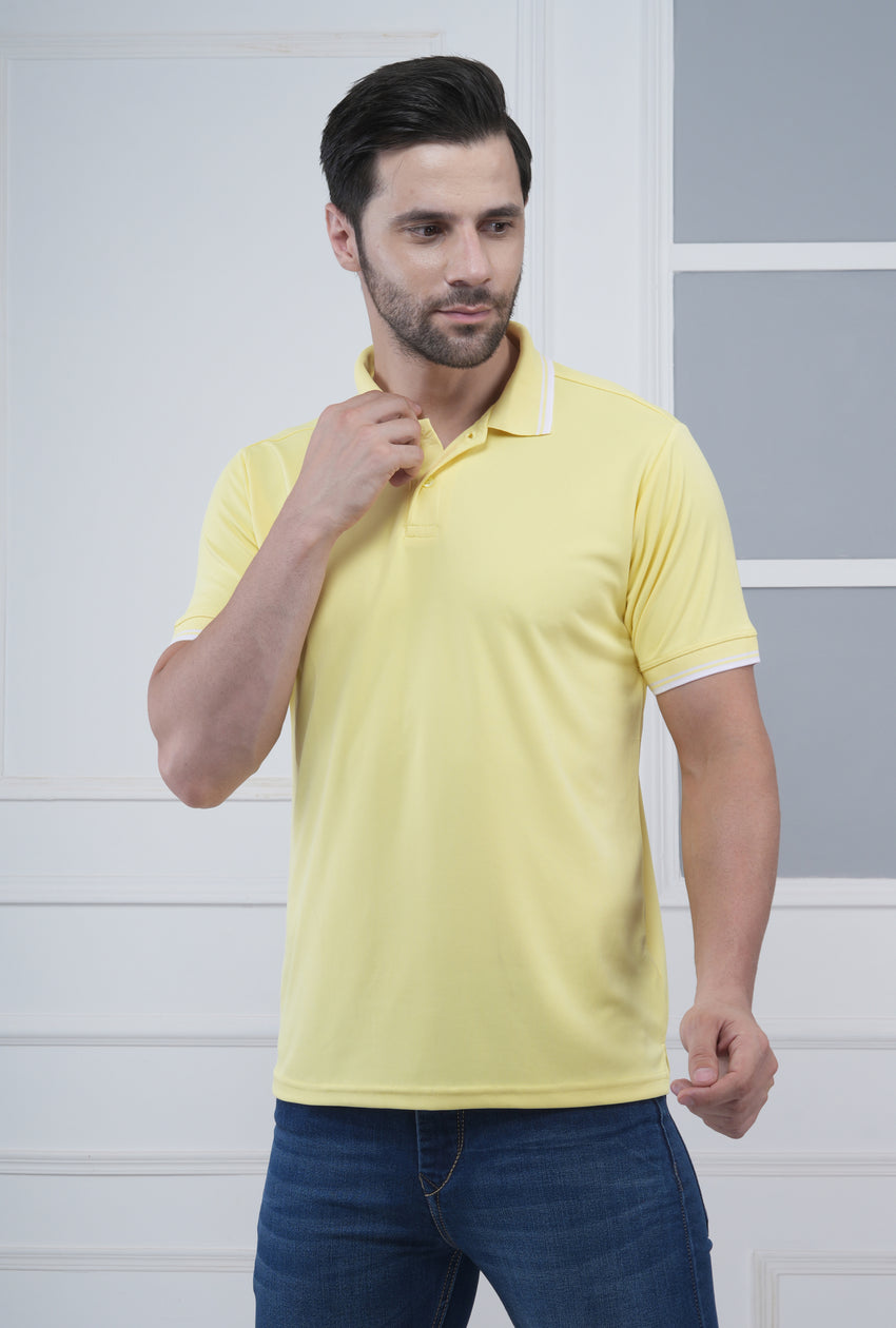 Lemon Yellow Men’s Tipping Polo T-Shirt – 100% High-Quality Polyester
