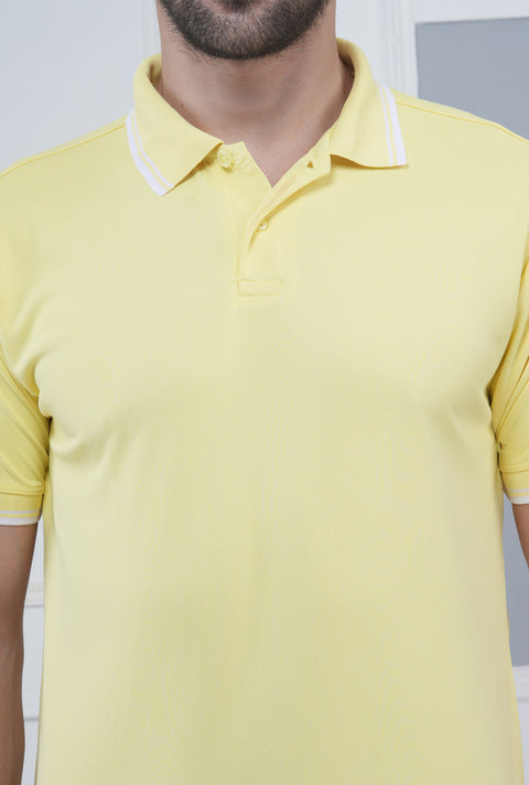 Men’s Lemon Yellow Polo T-Shirt with Subtle Tipping Detail