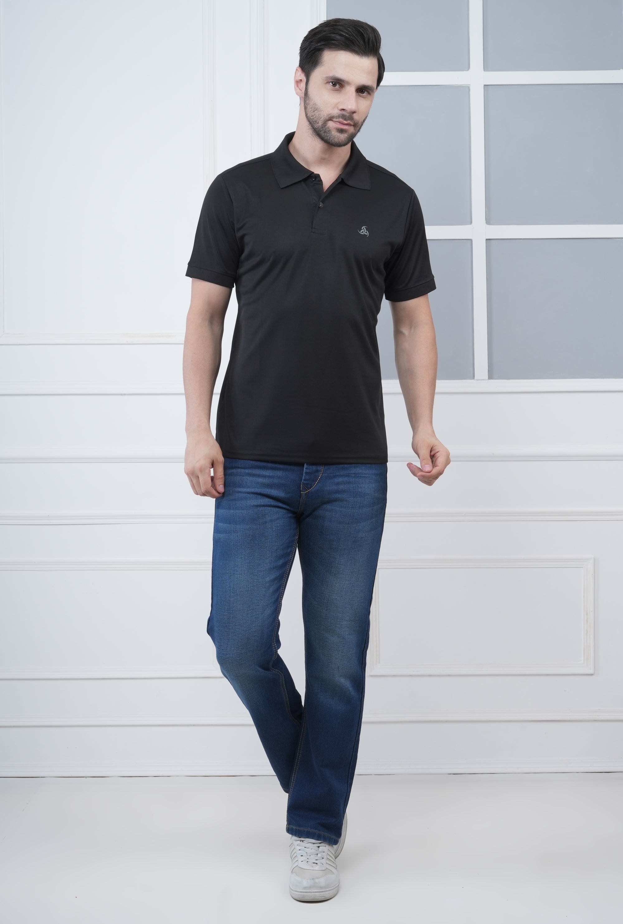 Men’s Black Premium Polo T-Shirt – 100% Micro Polyester