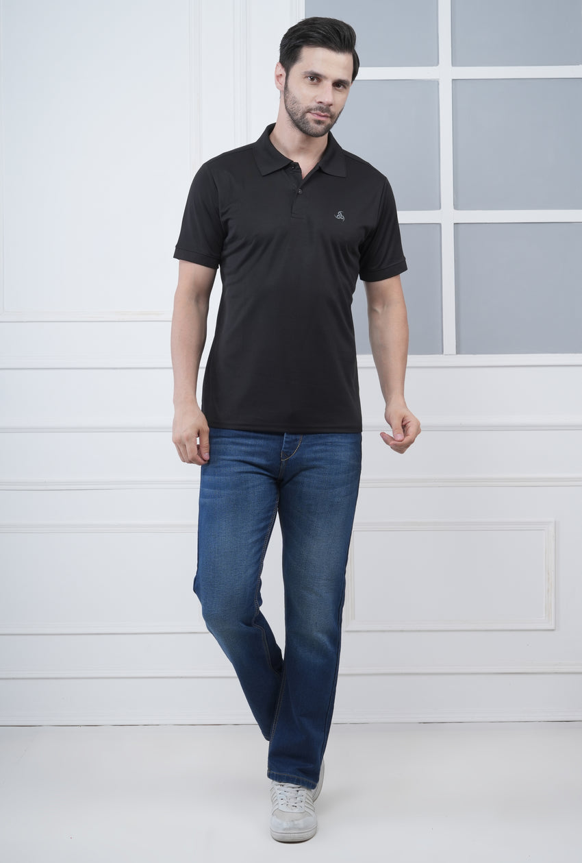 Men’s Black Premium Polo T-Shirt – 100% Micro Polyester
