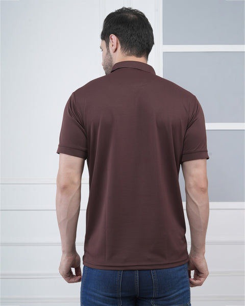 Coffee Brown Fitness Polo Tshirt Red Jacquard Sport Style