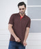 Coffee Brown Fitness Polo Tshirt Red Jacquard Sport Style