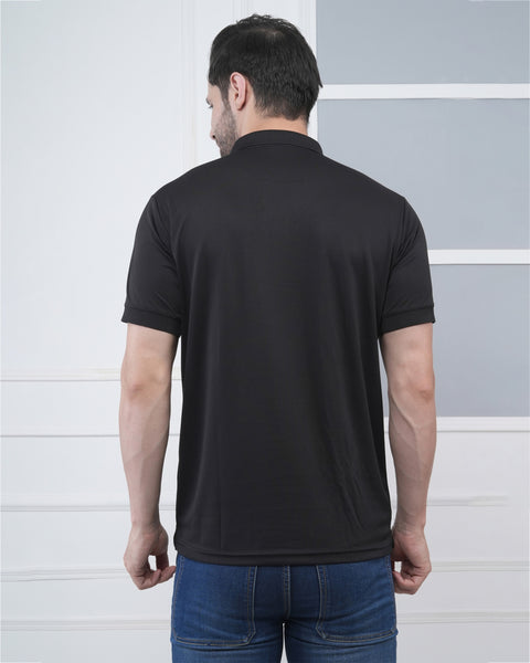 Black Polo Tshirt White Jacquard Collar Gym Casual Performance Wear