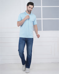 Sky Blue Flex Cotton Polo T-Shirt for Men