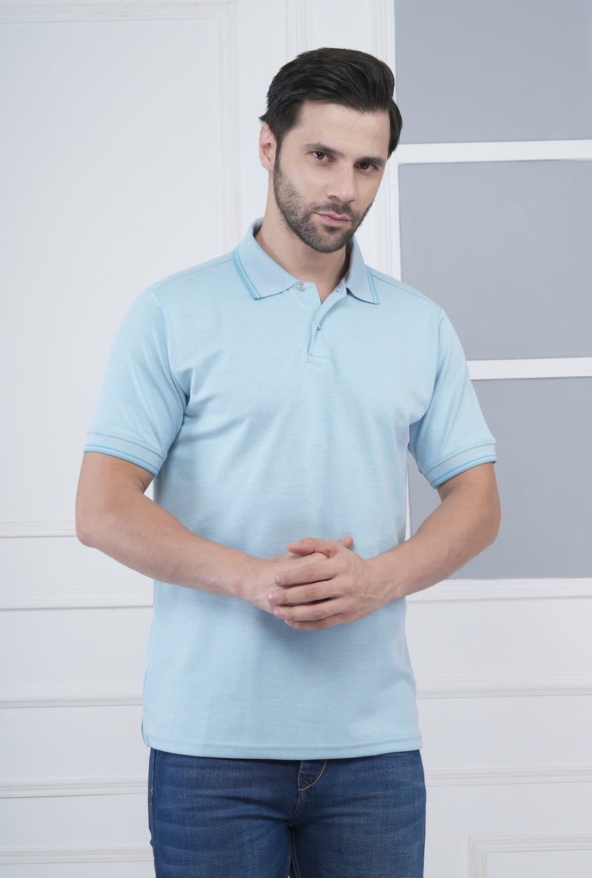 Cool Sky Blue Men’s Flex Cotton Polo T-Shirt – Premium Cotton-Polyester Blend