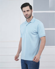 Sky Blue Flex Cotton Polo T-Shirt for Men