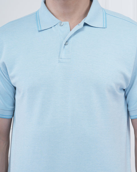 Men’s Light Sky Blue Polo T-Shirt with Sleek Collar Finish