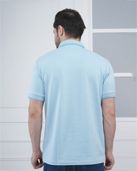 Men’s Light Sky Blue Polo T-Shirt with Sleek Collar Finish
