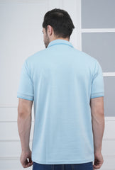 Cool Sky Blue Men’s Flex Cotton Polo T-Shirt – Premium Cotton-Polyester Blend