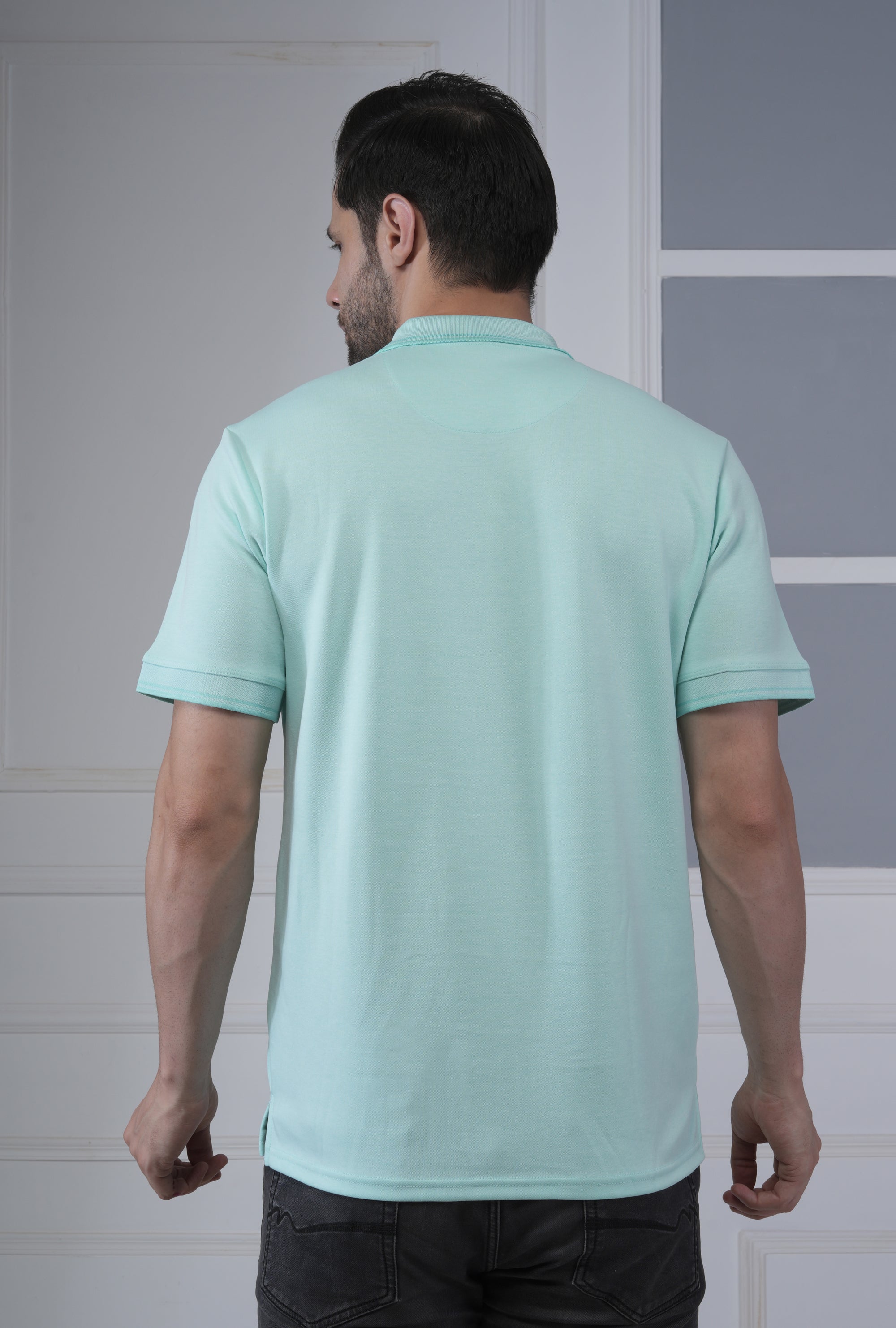 Fresh Mint Green Men’s Flex Cotton Polo T-Shirt – Premium Cotton-Polyester Blend