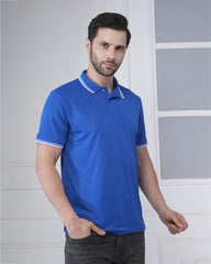 Royal Blue Dot Knit Polo T-Shirt for Men