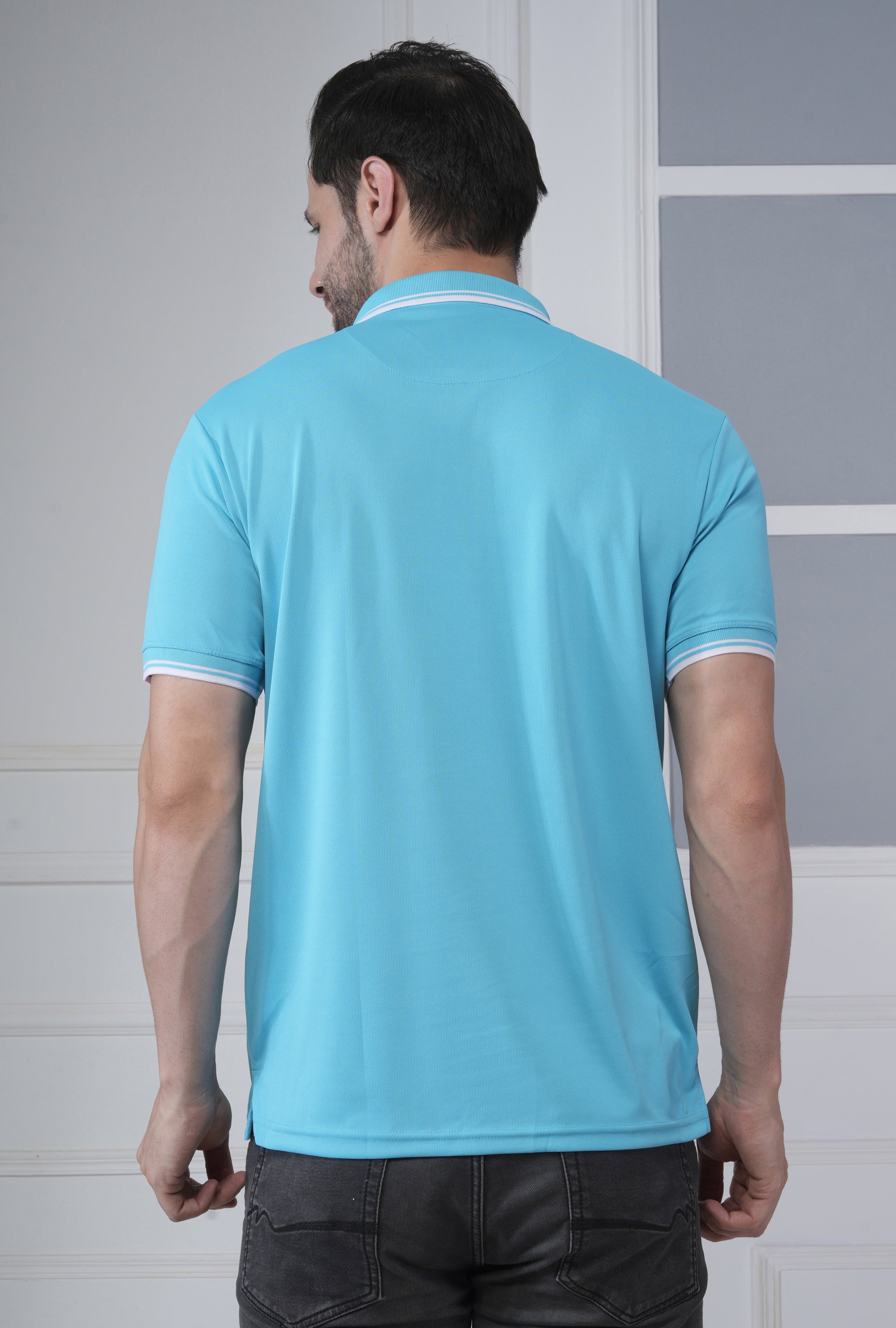 Sky Blue Men’s Tipping Polo T-Shirt – 100% High-Quality Polyester