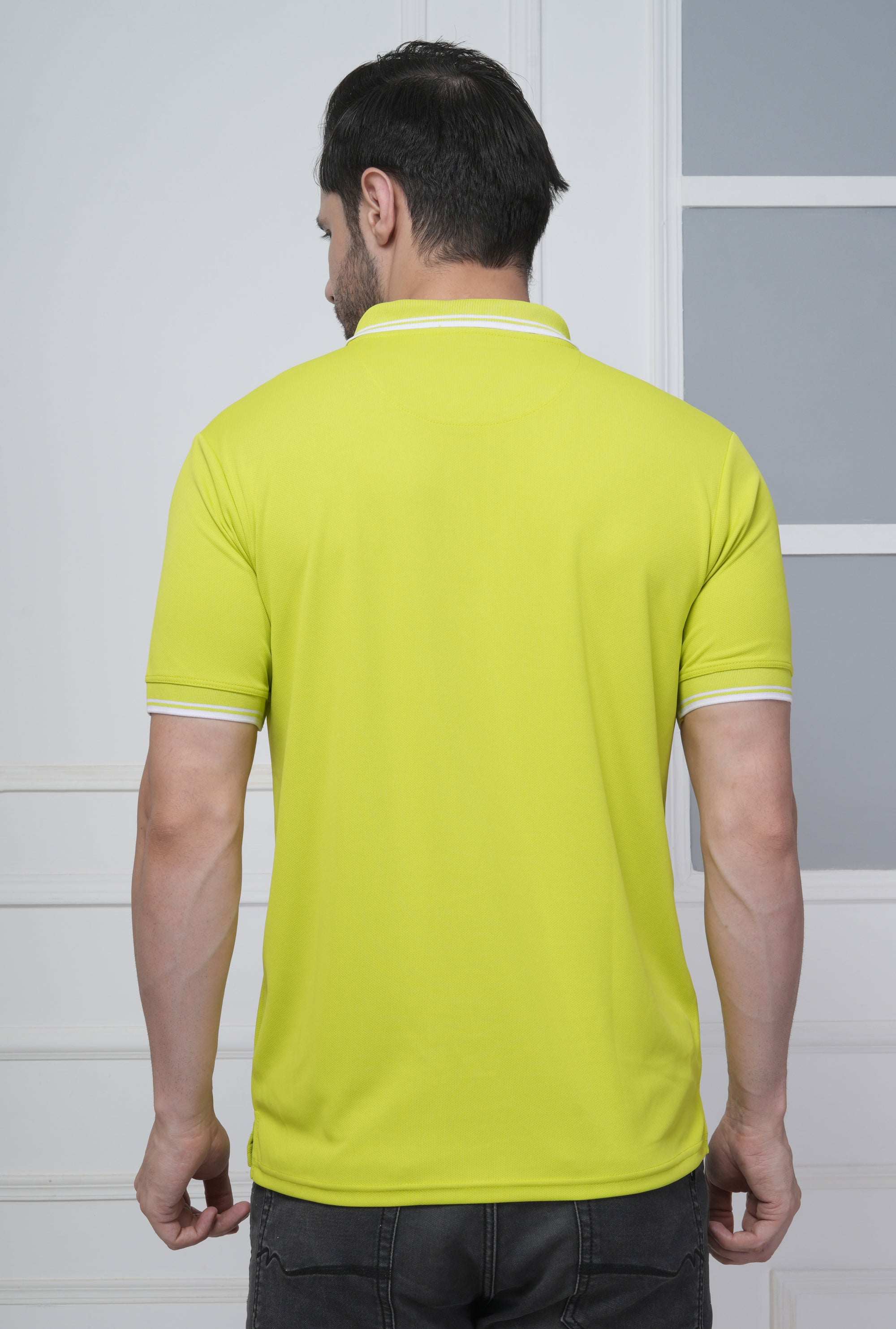 Lemon Green Men’s Tipping Polo T-Shirt – 100% High-Quality Polyester