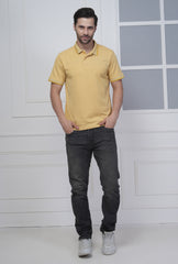 Mustard Yellow Men’s Flex Cotton Polo T-Shirt – Premium Cotton-Polyester Blend