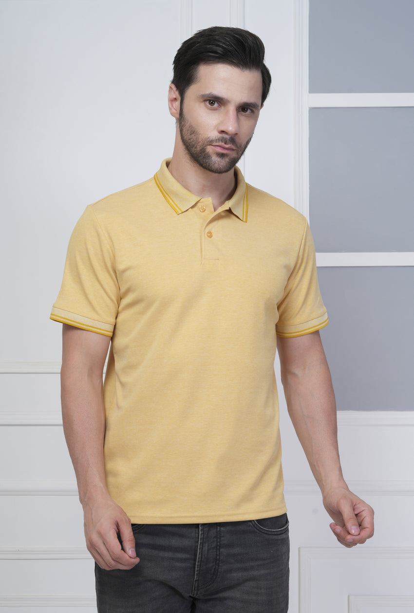 Mustard Yellow Men’s Flex Cotton Polo T-Shirt – Premium Cotton-Polyester Blend