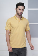 Mustard Yellow Men’s Flex Cotton Polo T-Shirt – Premium Cotton-Polyester Blend