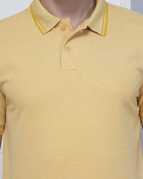 Mustard Polo T-Shirt with Fine Collar Detail