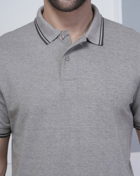 Men’s Minimal Grey Polo T-Shirt with Contrast Trim