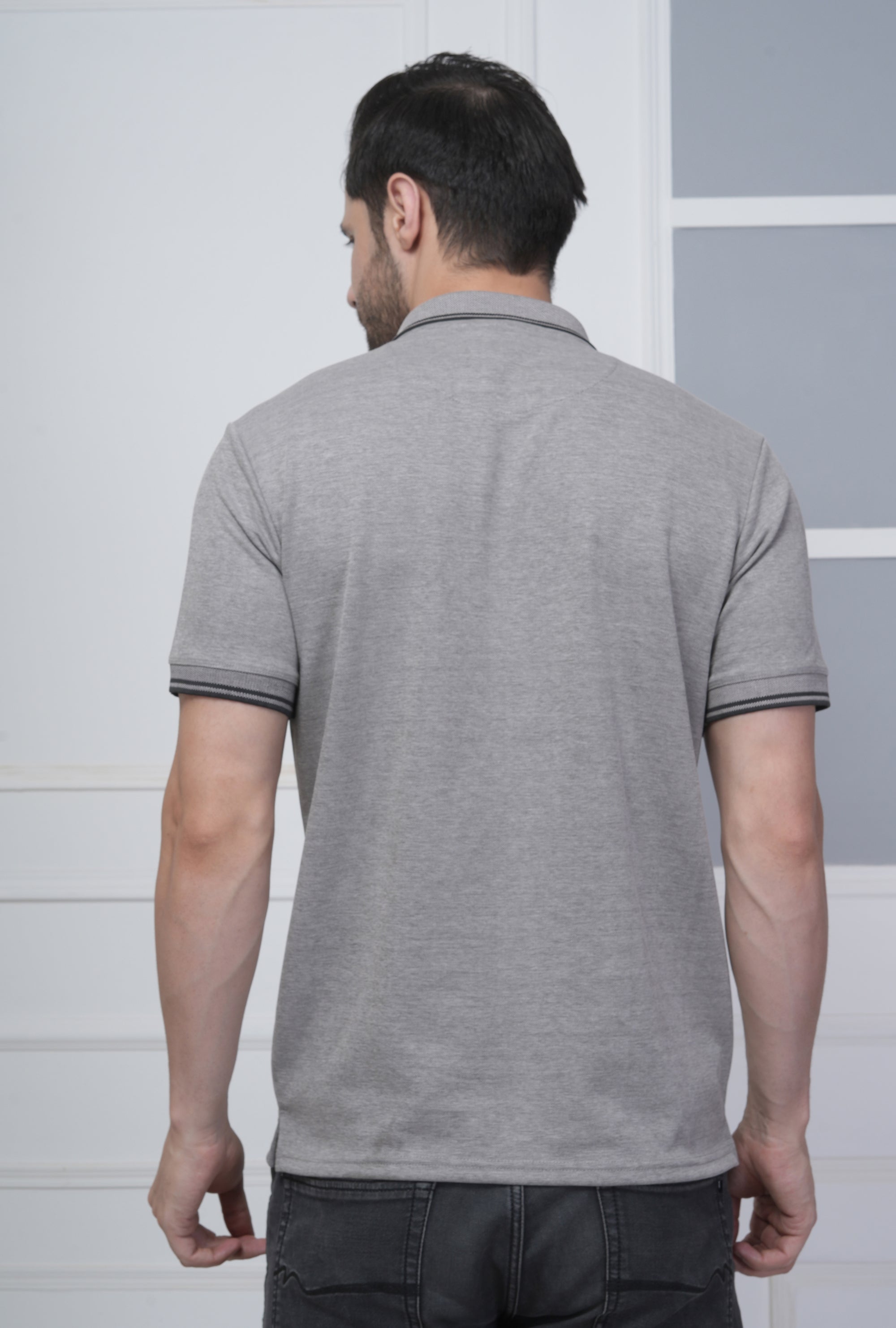 Charcoal Black Men’s Flex Cotton Polo T-Shirt – Premium Cotton-Polyester Blend