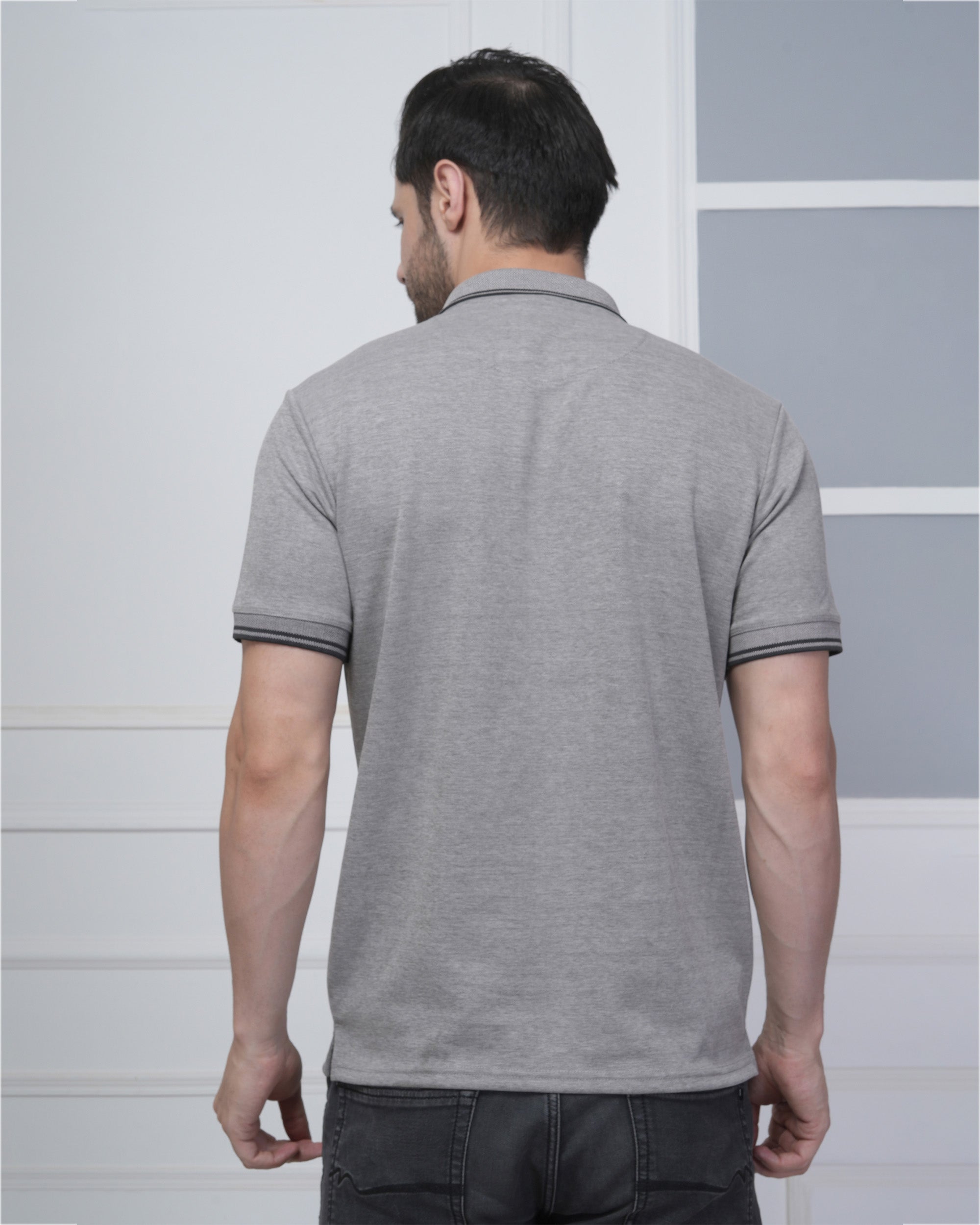 Black Melange Flex Cotton Polo T-Shirt for Men