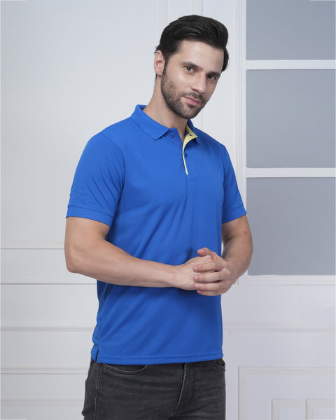 Royal Blue Sports Polo Tshirt with Yellow Jacquard Stylish Fit