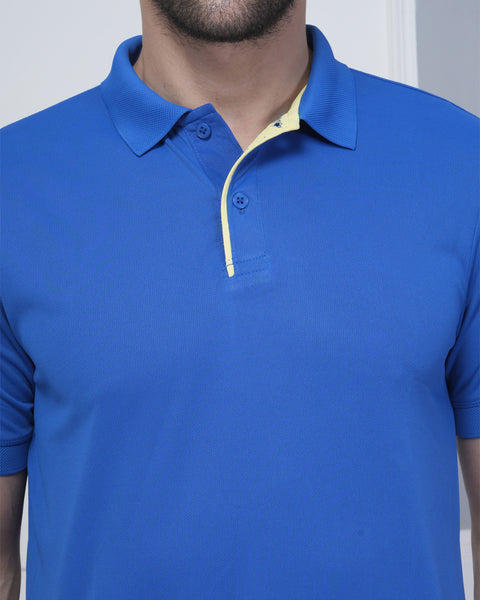 Royal Blue Sports Polo Tshirt with Yellow Jacquard Stylish Fit